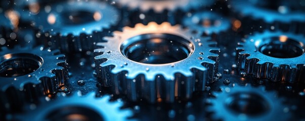 Poster - Abstract background with shiny interconnected gears and cogs