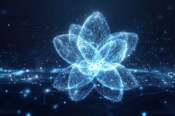 Poster - abstract futuristic plant with glowing leaves in dark space