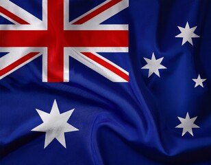 Australia flag waving at cloudy sky background. the Commonwealth of Australia flag