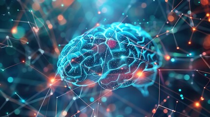 Poster - A glowing digital brain with connected lines and nodes.