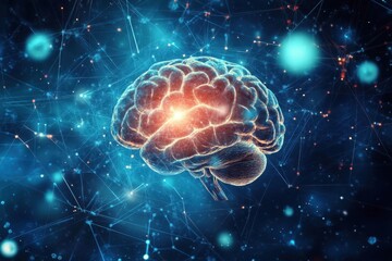 Poster - Interactive neural connections illuminating a brain in a digital environment