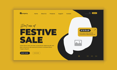 festive super sale horizontal banner design and home appliance landing page user interface, user exp