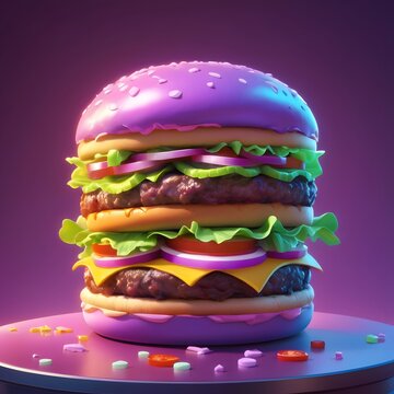 Illustration of pink burger bun cake and decorated with cherries