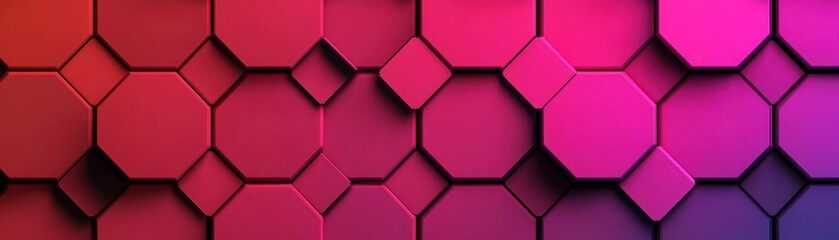 Wall Mural - A vibrant geometric pattern featuring hexagons and diamonds in shades of pink and red, creating a modern and dynamic visual appeal.