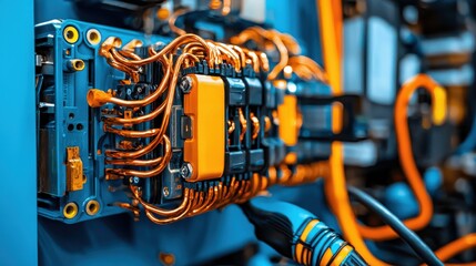 Leinwandbilder - Exploring copper wiring connections in ev batteries closeup analysis of bcdd standards in a technical environment