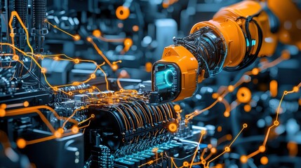 Leinwandbilder - Robotic arm precisely aligning ev battery cells during standard assembly process in advanced manufacturing facility for technological innovation