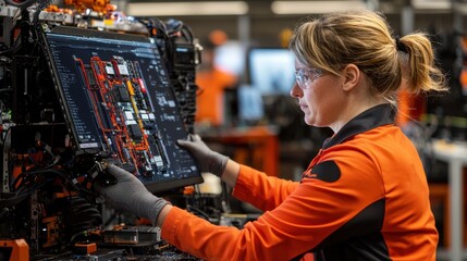 Leinwandbilder - Assembling battery management systems for electric vehicles in a high-tech factory environment a close-up view of innovative manufacturing processes