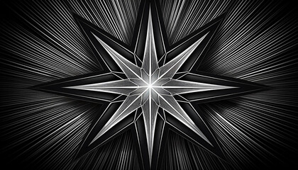 Wall Mural - Black and white star, minimalist, kaleidoscopic star. 4K graphics
