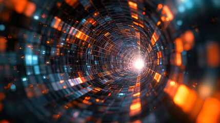 Futuristic background design with geometric tunnel and square patterns