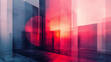 Wall Mural - soft pastel colors blend into a minimalist geometric landscape with a vibrant circular sun