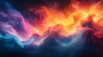 Wall Mural - vibrant waves of pink and orange light flow through the cosmic void, evoking a fiery celestial landscape