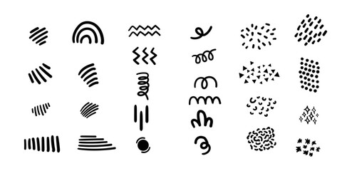 Pen Mark and texture design set,Hand Drawn squiggle curvy line for background,Print texture and background design Pack. 