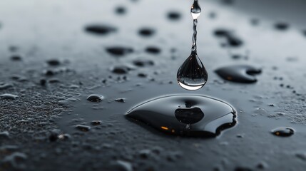Poster - water droplets fall on a dark surface creating ripples in a serene setting during the day
