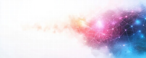 Wall Mural - abstract digital art installation low poly wireframe network grid visualization in virtual space