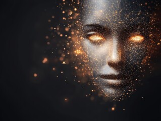 Wall Mural - digital technology wireframe illustration of human face in abstract environment with high fidelity d