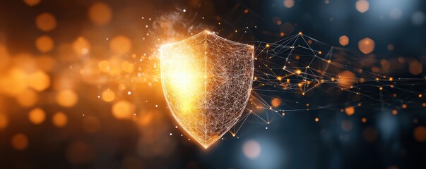 Wall Mural - cybersecurity wireframe shield representation digital technology concept tech environment high fidel