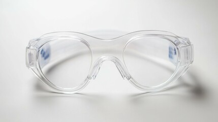 Safety goggles on a white background, top view, sharp details