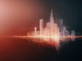 Wall Mural - dynamic digital cityscape polygonal wireframe with energy streams technology high fidelity environme