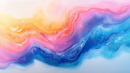 Wall Mural - vibrant abstract painting with pink and blue waves interspersed with bubbly textures