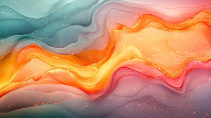 Wall Mural - fiery waves of pink and blue dance across a twilight abstract landscape