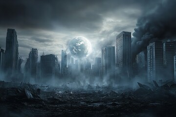 Wall Mural - The elements of this image furnish the Earth apocalypse. Generative Ai