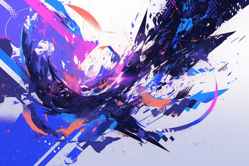 Wall Mural - abstract explosion of blue and magenta hues, a dynamic clash of color and form