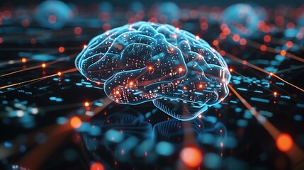 Poster - A futuristic digital brain with glowing circuits, representing artificial intelligence.