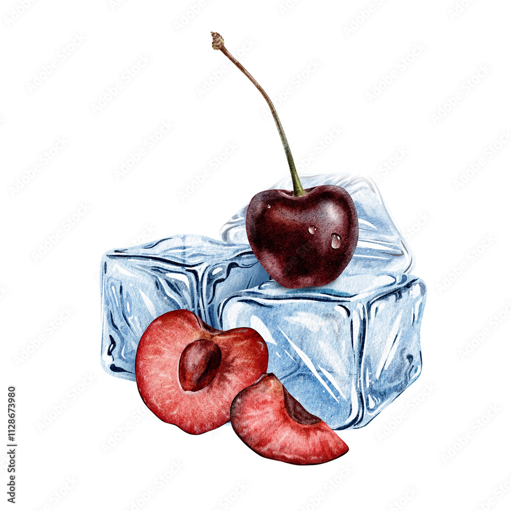 Sweet Cherry In Drops With Slice Cherry Berry And Stack Frozen Ice sweet-cherry-in-drops-with-slice-cherry-berry-and-stack-frozen-ice