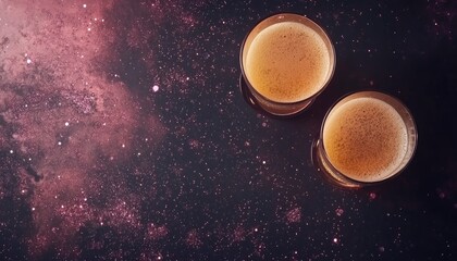 Wall Mural - Two glasses of beer on a table with a background of stars