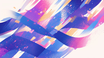 Wall Mural - layered waves of blue and pink hues intertwine with halftone patterns in a flowing abstract design