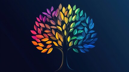 Poster - Vibrant Tree Design with Colorful Leaves on Dark Background
