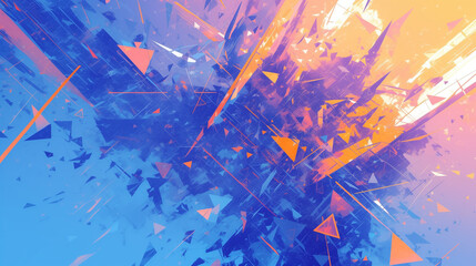 Wall Mural - chaotic explosion of blue and orange shards creates a vibrant abstract urban artwork