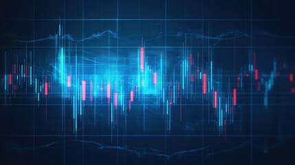 Poster - Abstract Digital Financial Data Visualization with Blue and Red Colors