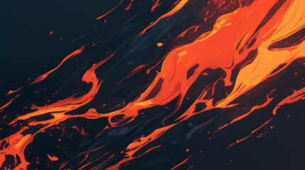 Wall Mural - fluid art captures fiery streaks of orange and red on a dark background resembling molten lava flows