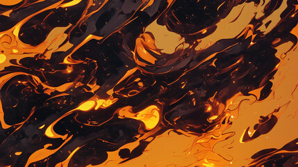 Wall Mural - dynamic swirls of orange and black create an intense abstract reminiscent of a turbulent volcanic eruption