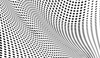 Abstract halftone wave dotted background. Halftone grunge pattern with square. Vector halftone modern pop art twisted texture for poster, cover, business card, postcard, art label layout, sticker.