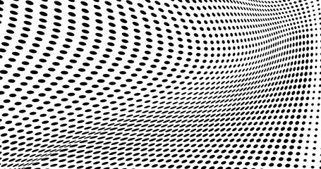 Abstract halftone wave dotted background. Halftone grunge pattern with square. Vector halftone modern pop art twisted texture for poster, cover, business card, postcard, art label layout, sticker.