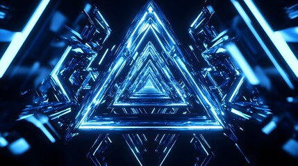 Poster - Abstract Blue Triangular Light Tunnel Design