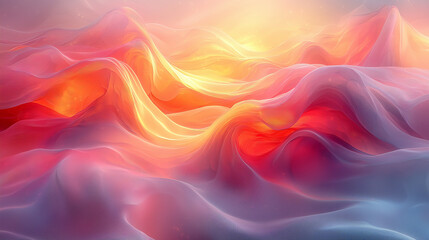 Wall Mural - soft, rolling hills of vibrant pinks and blues under a golden sky, captured in a flowing abstract