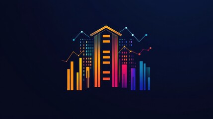 Poster - Colorful Business Building with Growth Graphs in Digital Style