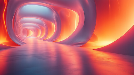 Wall Mural - dynamic abstract art with glowing orange tunnels and curves on a futuristic pathway
