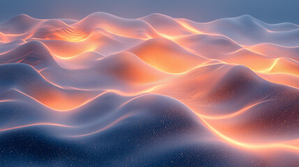 Wall Mural - mesmerizing waves of light and shadow in soft blue and orange gradients creating a serene landscape