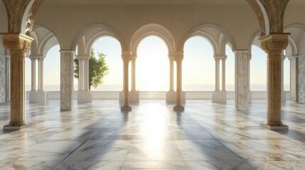 Poster - serene architectural space with arches and bright sunlight