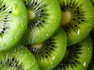 a close-up of fresh kiwi slices. lots of kiwi slices background