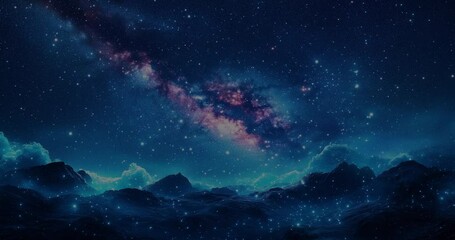 Wall Mural - night sky with northern lights and moving stars in dark blue tones