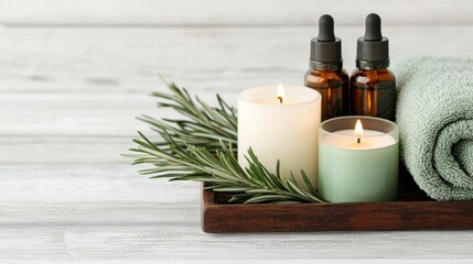 Poster - Aromatherapy creating calm atmosphere with burning candles and essential oils