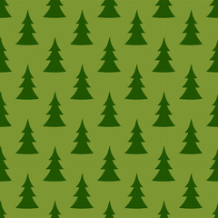 Wall Mural - Christmas trees green seamless pattern. Christmas wrapping paper design. Vector illustation.