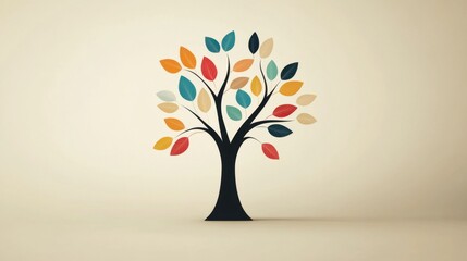 Poster - Colorful Tree Illustration with Vibrant Leaves on Neutral Background