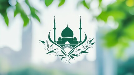 Poster - elegant green islamic architecture with nature background