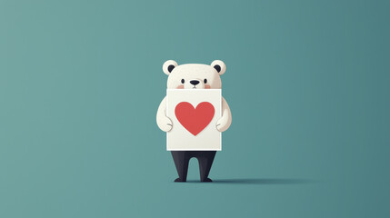 Wall Mural - Cute cartoon bear holding a heart, symbolizing love and affection.